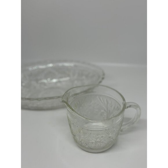 VTG Anchor Hocking Clear Glass Creamer & Oval Platter Set With Floral Etching - Picture 3 of 7